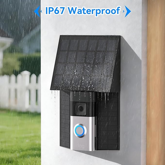 Solar Charger for Ring Battery Doorbells - Compatible with Video Doorbell 3/3 Plus/4, Battery Doorbell Plus/Pro, 2 Prong Port-1 Pack
