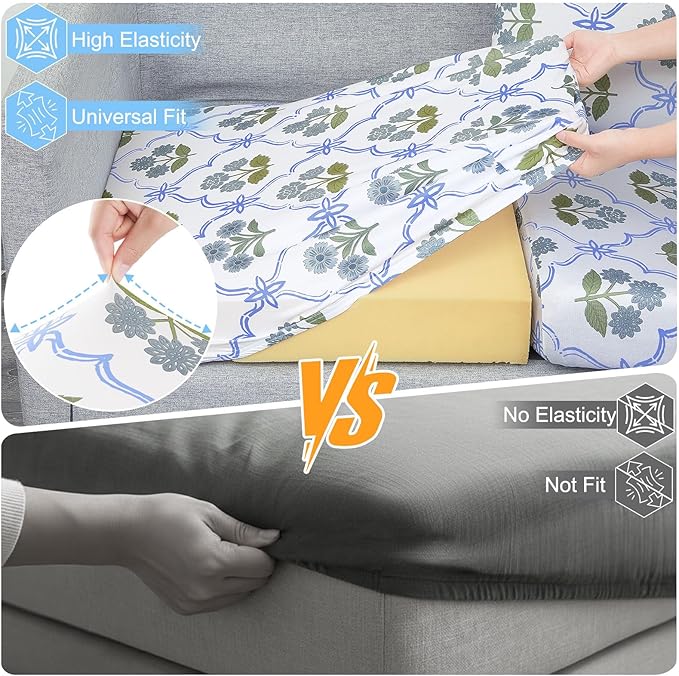 pickyNproud 8Pcs Patio Cushion Covers Stretch Outdoor Couch Cushions Slipcovers Replacement Washable Furniture Protector with Elastic Bottom Sofa Chair Seat Cover, Blue Floral
