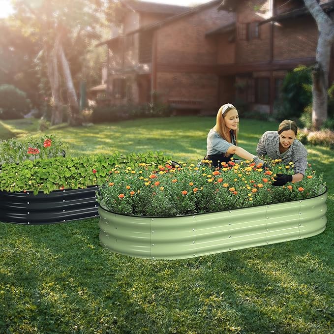 Winpull Raised Garden Bed Kit, 6x3x1 ft Galvanized Planter Box Outdoor with Safety Edging, Large Metal Raised Beds for Gardening Vegetables Flower Herb (Avocado Green)