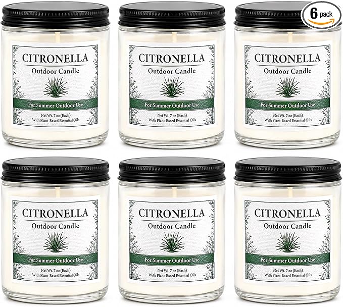 Citronella Candles Outdoor - 6 Pack Soy Wax Citronella Candles, 42 oz 300 Hours Total Outdoor Candle Set for Patio Backyard, Garden, Balcony, Deck, Porch, BBQ, Camping & Summer Parties