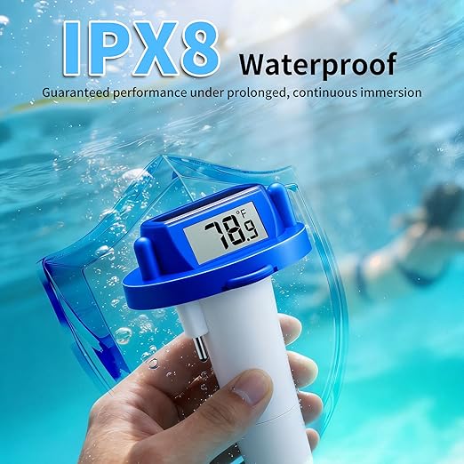 Solar Pool Thermometer Floating, Digital Swimming Pool Thermometer, IPX8 Waterproof with Double Sided Display for Pond, Hot Tub, Aquarium (Dark Blue)