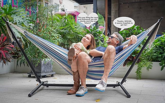 GOCAN Double Hammock 2 Person Extra Large 330X150cm Load Capacity 600Pound Canvas Cotton Hammock for Patio Porch Garden Backyard Lounging Outdoor and Indoor XXL