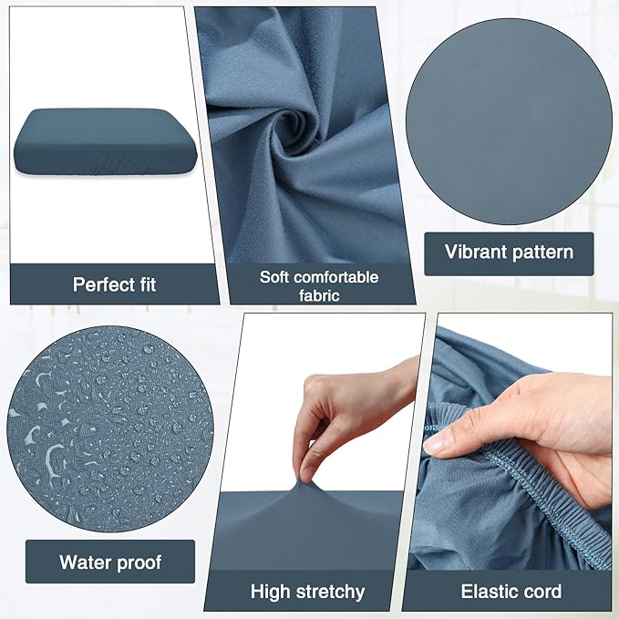 Newwiee 8 Pcs Stretch Patio Outdoor Cushion Covers Replacement for 4 Backrests and 4 Patio Cushions Covers, Waterproof Couch Sofa Slipcover Furniture Protector, Thin Fabric Breathable(Gray Blue)