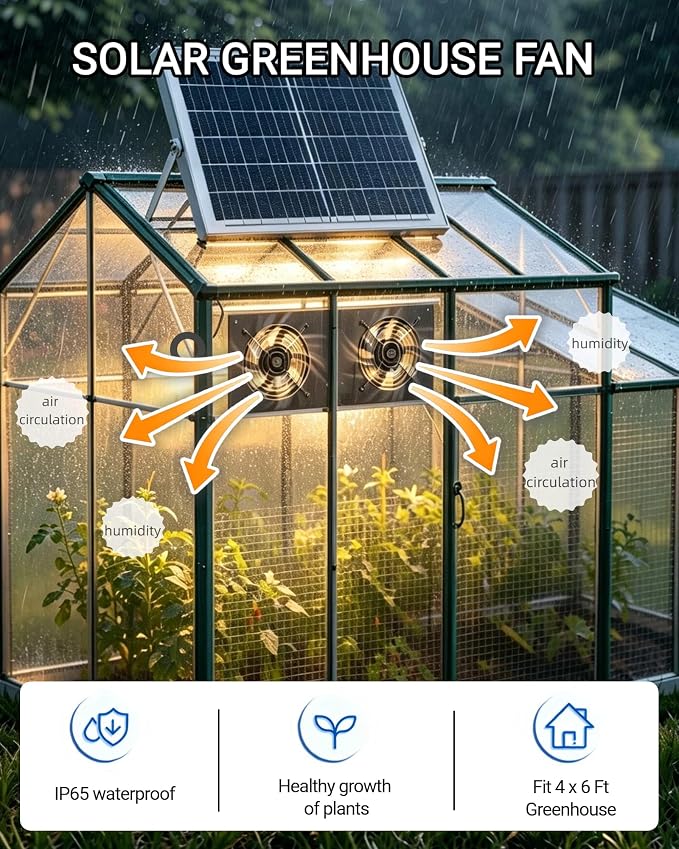 40W Solar Powered Fan with 18000mAh Battery & Timer, Usable At Night | 5" Double-Head Solar Exhaust Fan, Quiet Waterproof High Airflow, for Chicken Coop, Outdoor,Greenhouse,Sheds,Pet Houses