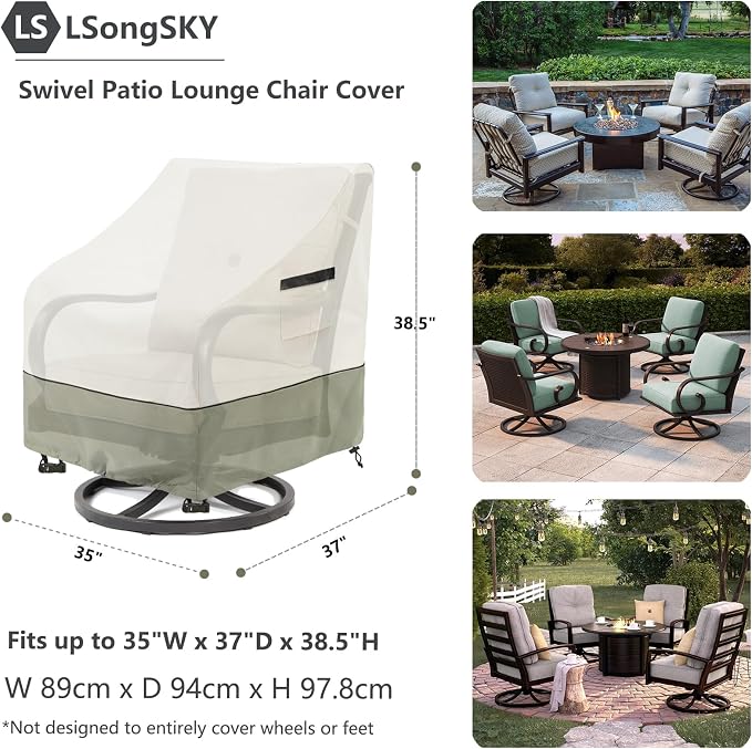 Patio Swivel Chair Cover 4 Pack,Waterproof Heavy Duty Outdoor Chair Covers,Outdoor Swivel Chair Cover for Patio Furniture Covers(35 W x 37 D x 36 H inches),Beige