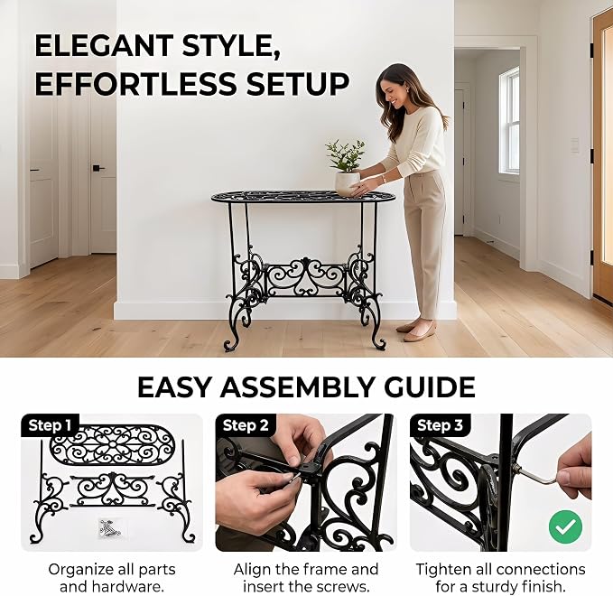 Vintage Scrollwork Cast Iron Plant Stand, 22.6 x 9.3 x 22 Inch, Heavy-Duty Oval Top, Indoor Outdoor Use (22.3" Tall Rectangle Pattern)