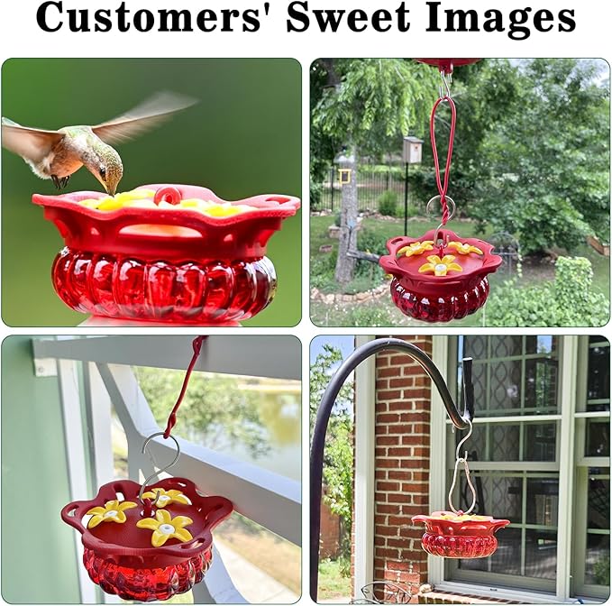 Fchstaer Set of 2 Glass Hummingbird Feeders for Outdoors Hanging with 3 Bee Guard Feeding Ports, 3.4OZ Handheld Humming Birds Feeders for Outside, Gifts for Women Mom, Red