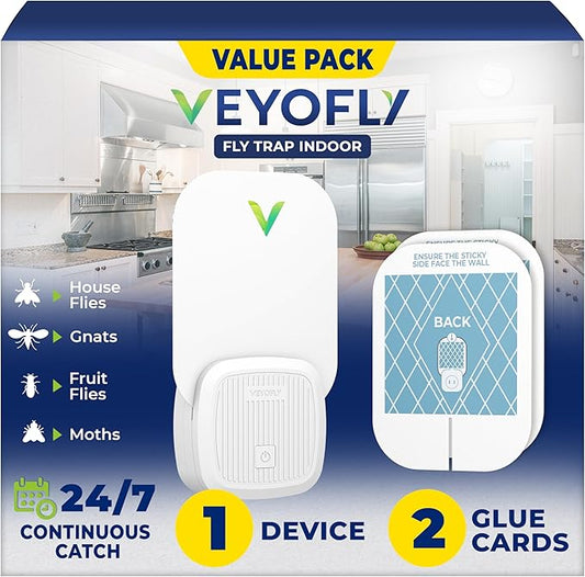 VEYOFLY Fruit Fly Traps for Indoors (1 Device + 2 Refills), Gnat Trap Indoor Plug in, Bug Traps, Flying Insect Trap, Gnat Traps for House Indoor, Fly Trap Indoor for Home Bug Light, Gnats Catcher