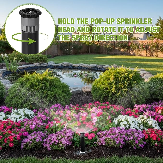 8 Pack Compatible with 1800 Series Pop up Sprinkler Heads 4 Inch Underground Spray Head, 0-360° Adjustable, Spray Radius 9-20 ft Irrigation Sprinkler for Lawn, Yard, Planter Bed, Garden
