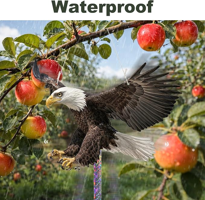Fake Eagle to Keep Pigeon Woodpecker Animals Away, 3 Pack Hanging Flat Plastic Fake Eagle with Reflective Tape to Scare Animals Away for Outside Garden Balcony Window Outdoor Patio Backyard Porch