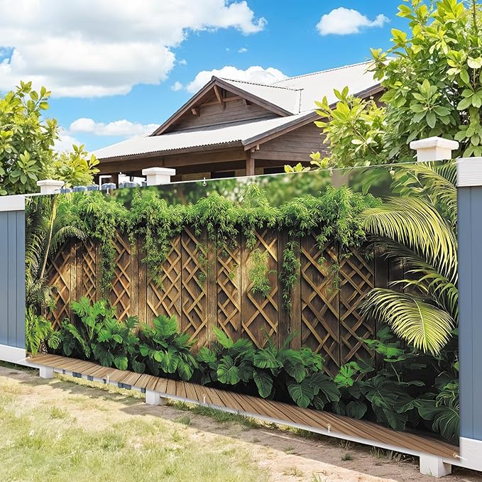 7 * 16FT Summer Spring Fence Garage Door Cover Decorations Sunset Palm Trees Garage Door Banner for Outdoor Indoor Summer Party Photography Backdrop