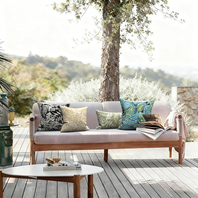 LVTXIII 2 Pack Outdoor Pillow Covers ONLY 18x18 Inch, Water-Repellent Square Decorative Cushion Covers for Patio Furniture, Garden, Sofa, Tropical Leaf Black