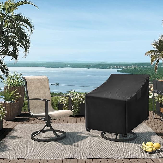 WLEAFJ Outdoor Rocking Chair Covers - Heavy Duty, Waterproof, Patio Rocking Chair Covers - Black, 2 Pack - 27.5" W x 32.5" D x 39" H