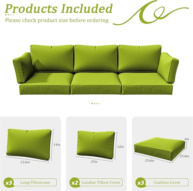 8p Outdoor Cushion Slipcovers Outdoor Patio Cushions Covers Replacement Waterproof with Zipper for 3-Seat Rattan Sofa Patio Furniture Cushion Covers, Covers Only