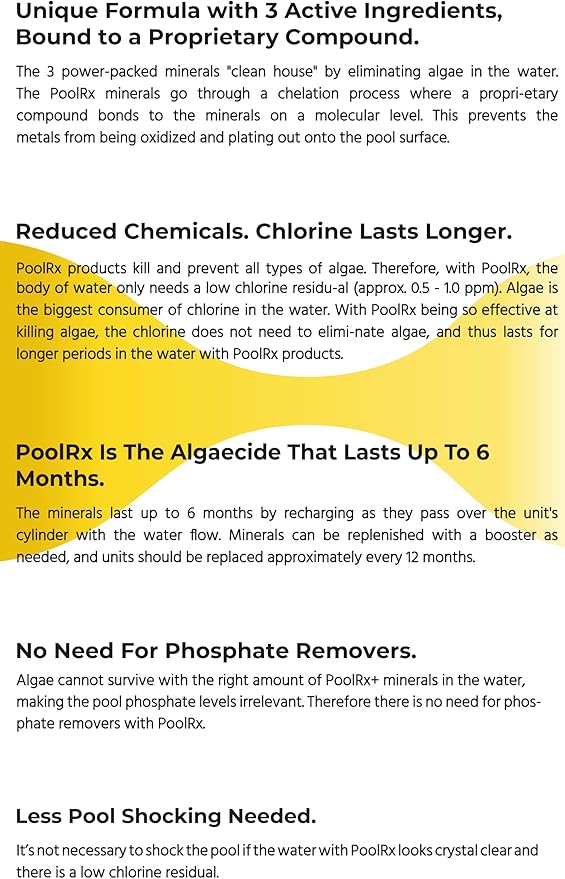 PoolRx+ Mineral Algaecide Unit, up to 6-Month Algae Control, for 2.5K-5K gallons, Red & White, New Formula with Silver.
