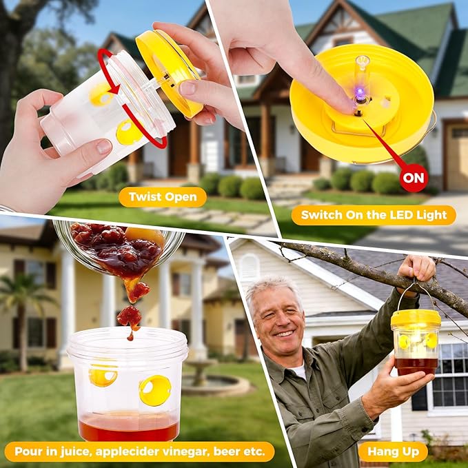 2 Pack Wasp Traps Outdoor Hanging Carpenter Bee Trap for Hornet, Yellow Jacket, Wasps, Reusable Solar Wasp Catcher, Bee Catchers for Outside