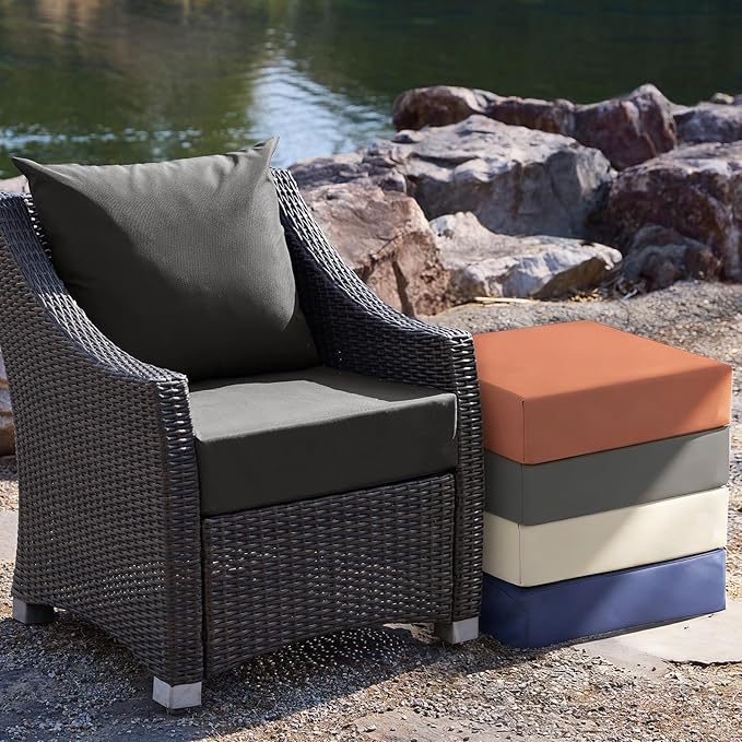 Outdoor Cushions for Patio Furniture, Outdoor Seat Cushion Set 24 x 24 x 4 Inch, Waterproof & Fade Resistant Outdoor Chair Cushions, Deep Patio Chair Cushion with Removable Cover, Dark Grey