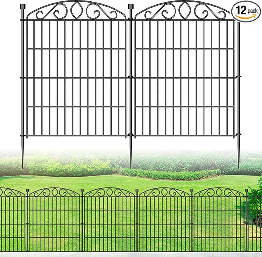 Garden Fence 12 Panel - 30in H x 22.72 ft L, No Dig Rustproof Metal Tall Animal Barrier for Dogs Rabbits, Decorative Outdoor Border for Yard, Patio, and Flower Beds