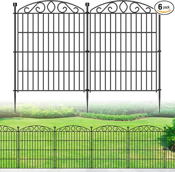 No Dig Decorative Garden Fence 6 Panel - 30in H x 11.4 ft L, Tall Animal Barrier for Dogs Rabbits, Rustproof Metal Wire Panels for Yard, Patio, and Outdoor Border Use