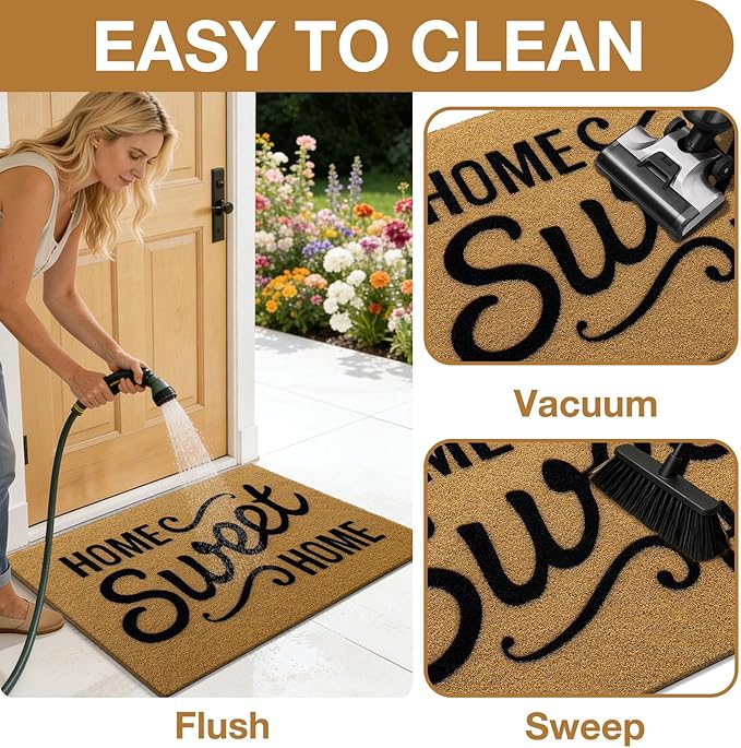 OLANLY Front Door Mat, Low Profile Doormat, Stain and Fade Resistant, Easy to Clean, for Indoor and Outdoor Entrances, Patio Porch or Entryway, Brown (35x23 Inch, Home Sweet Home)