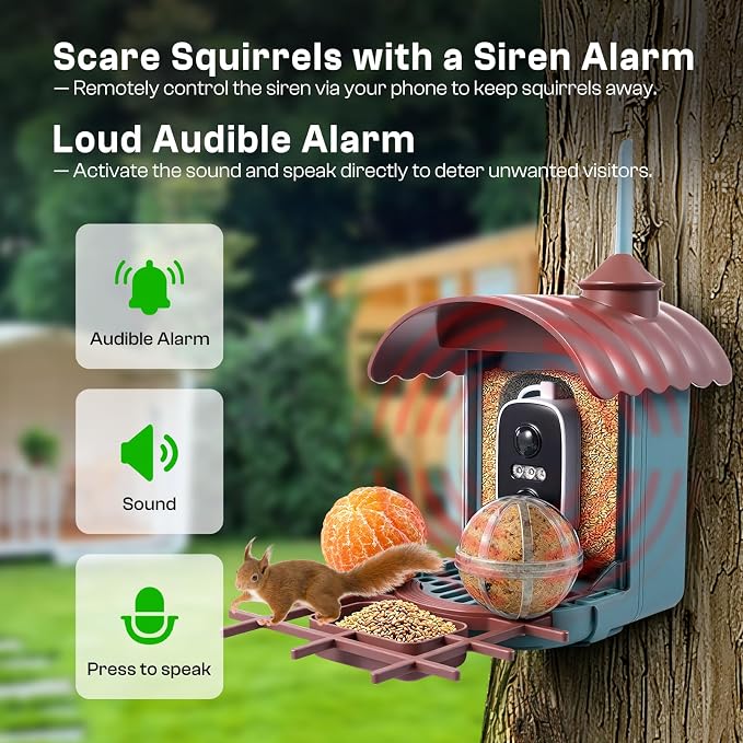 Smart Bird Feeder with Camera - AI Identify 10000+ Bird Species, Solar Powered Bird House with 1080P Color Night Vision, Auto Capture Bird Videos, Wireless Outdoor Camera, Ideal Gift for Nature Lover