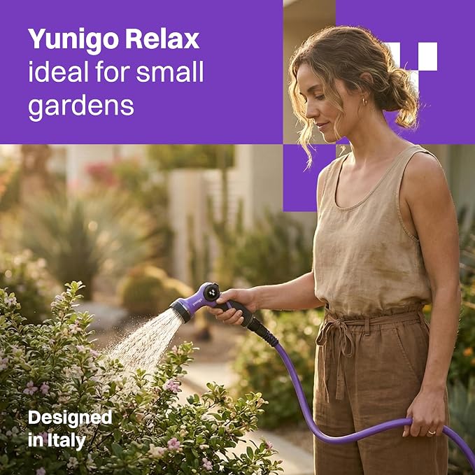 RELAX 100ft Expandable Purple Garden Hose – Lightweight No-Kink Design with Durable Aluminum Couplings, Spray Nozzle & Hose Mender for Home & Garden Watering