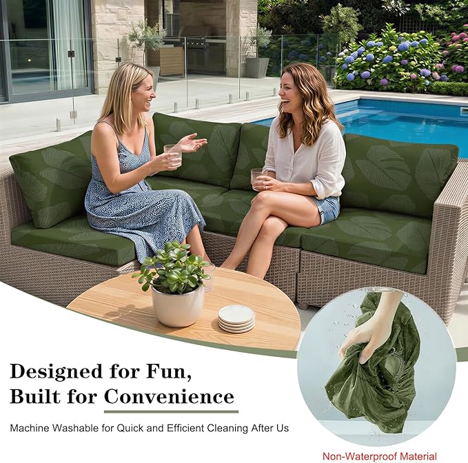 8-Piece High Elastic Outdoor Cushion Covers - Full Set Stretch Replacement Slipcovers for Seat & Back Cushions - Universal Fit for 4-Person Patio Sofa, Fits 20-27" Wide
