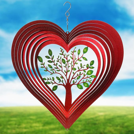 ISEO® Heart Wind Spinner for Yard and Garden, Hanging Outdoor Decor, Yard Art, Porch and Patio Decorations, Metal Wind Spinners Outdoor, Weather Resistant, 12”