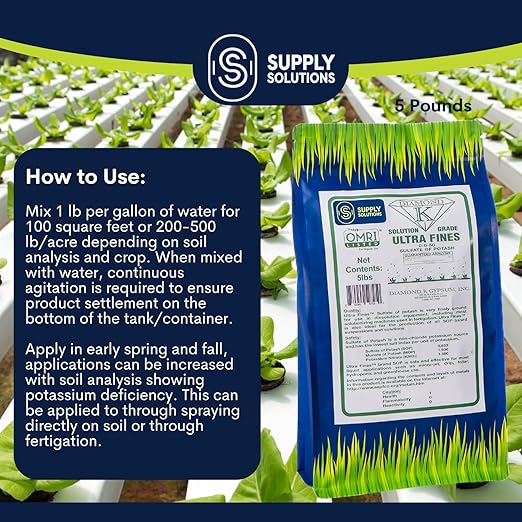 Supply Solutions Sulfate of Potash 0-0-50 - Organic Potash Fertilizer - Suitable for Fertigation, Drip Systems, Foliar, Hydroponics, Greenhouse Use - Ideal for Flowers, Fruits, Gardens (5 Pounds)