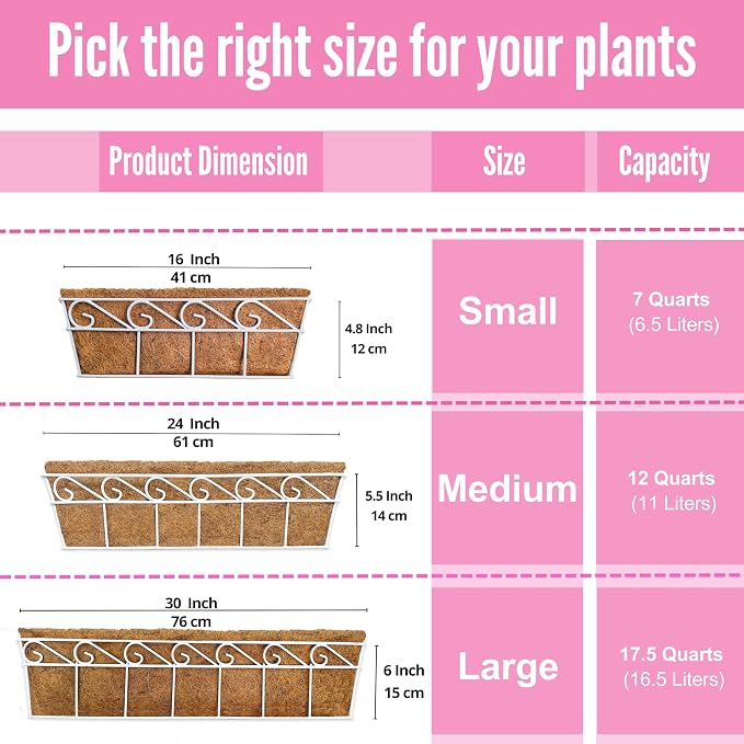LaLaGreen Wall Mounted Planters (2 Pack, 30 Inch) Window Flower Boxes Basket Outdoor, Balcony Planter Over the Rail, Deck Railing Hanging with Coco Liners, White Metal Horse Troughs Fence Patio Porch