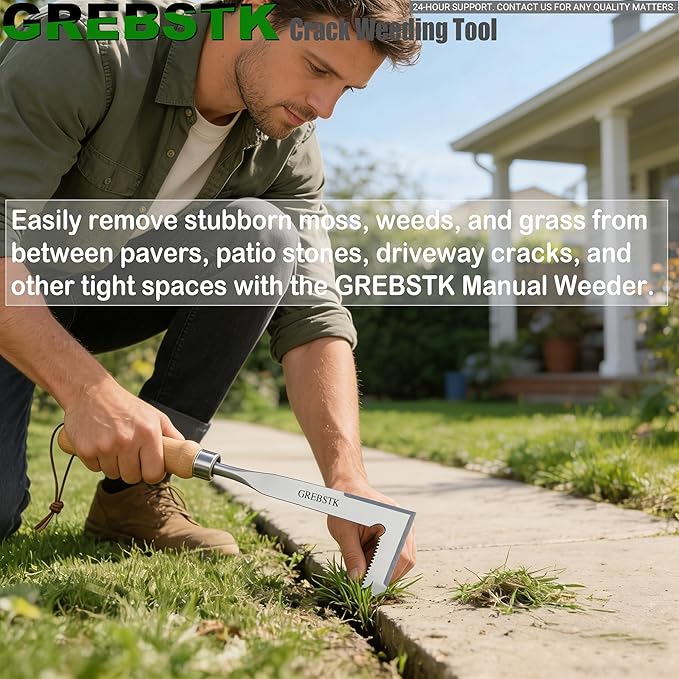 GREBSTK Crack Weeder Crevice Weeding Tool Manual Weeder Beech Handle Lawn Yard Gardening Tool