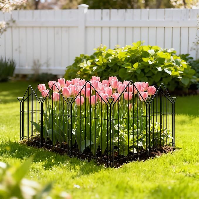 Decorative Garden Fence 17in x20ft, 20 Panels Rustproof Metal No Dig Fence Animal Barrier, Roof Shaped Flower Bed Edging Ornamental Wire Border Panel Fencing for Yard Patio Outdoor Decor