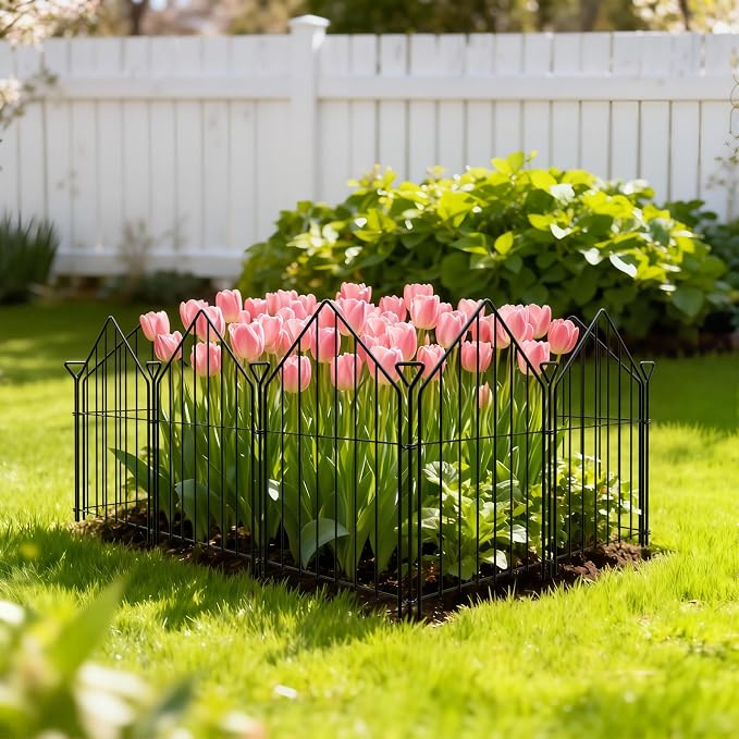 Decorative Garden Fence 17in x30ft, 30 Panels Rustproof Metal No Dig Fence Animal Barrier, Roof Shaped Flower Bed Edging Ornamental Wire Border Panel Fencing for Yard Patio Outdoor Decor