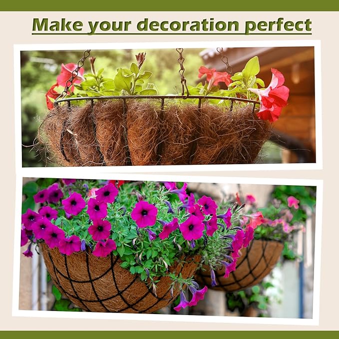 Gerrii 8 Pcs 24 Inch Coconut Liners for Hanging Baskets Coco Liners for Planters Natural Round Coconut Coco Planter Basket Coir Liner for Hanging Basket Flowers/Vegetables