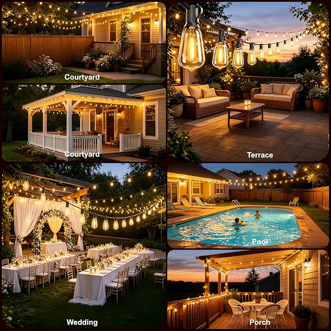 150FT Outdoor String Lights with Remote, Garden Patio Decor with 2500K Warm White, 75+3 LED Edison Bulbs, Support Timer Dimmable Waterproof Shatterproof for Yard Outside Porch Deck Backyard