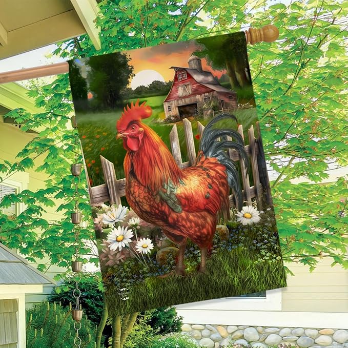 Briarwood Lane Sunrise Rooster House Flag