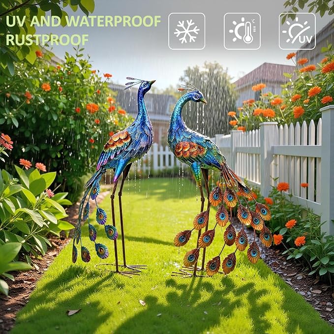 Kircust Metal Peacock Garden Statue and Sculpture, | Peacock Yard Art Lawn Decor Large Bird Garden Sculptures & Statues for Patio, Backyard, Pond, and Home Decoration