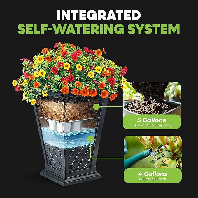 FCMP Outdoor - Modemmo Casablanca Self-Watering Planter (2 Pack), Black