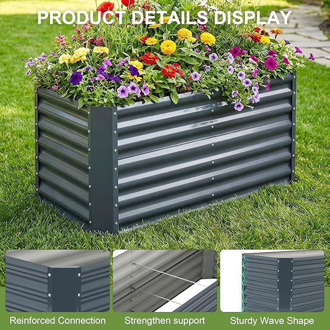 4x2x1.86ft Raised Garden Bed - Galvanized Deep Root Planter Boxes Outdoor with Wing Nuts and Safety Edges for Gardening Vegetables, Flowers, Herbs, Succulents - Gray