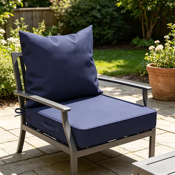 COZEER Patio Chair Cushions 24x24 Inch, Waterproof Fade Resistant Outdoor Cushions for Patio Furniture, Edge Binding Design with Handle, Adjustable Straps & Hook and Loop Fastener
