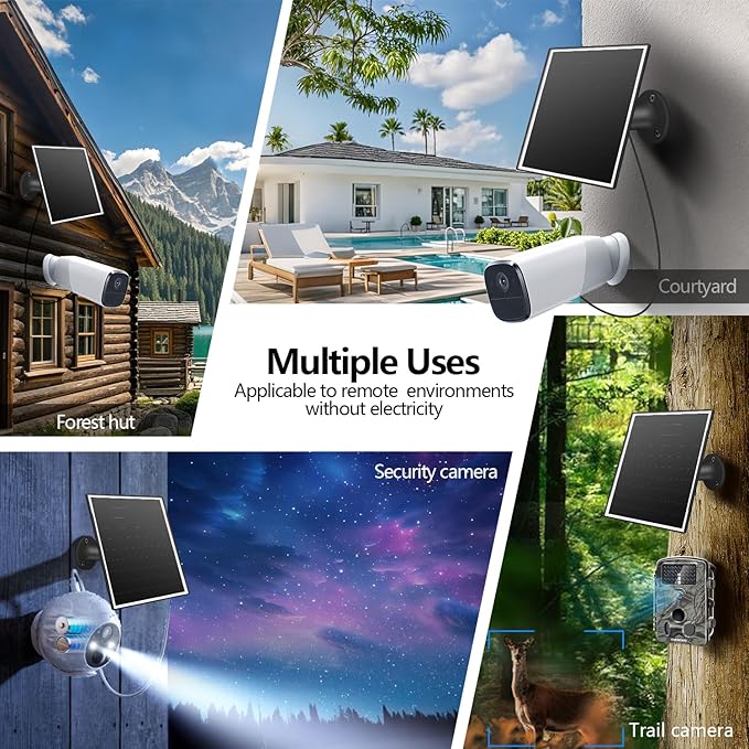 6W Solar Panel for Outdoor Security Camera with Micro USB & USB - C Port, Solar Panel Charger for Battery Camera，Fits Wyze/Reolink DC 5V Output, IP65/360° Adjustable, 9.8ft Cable, Fast Charging