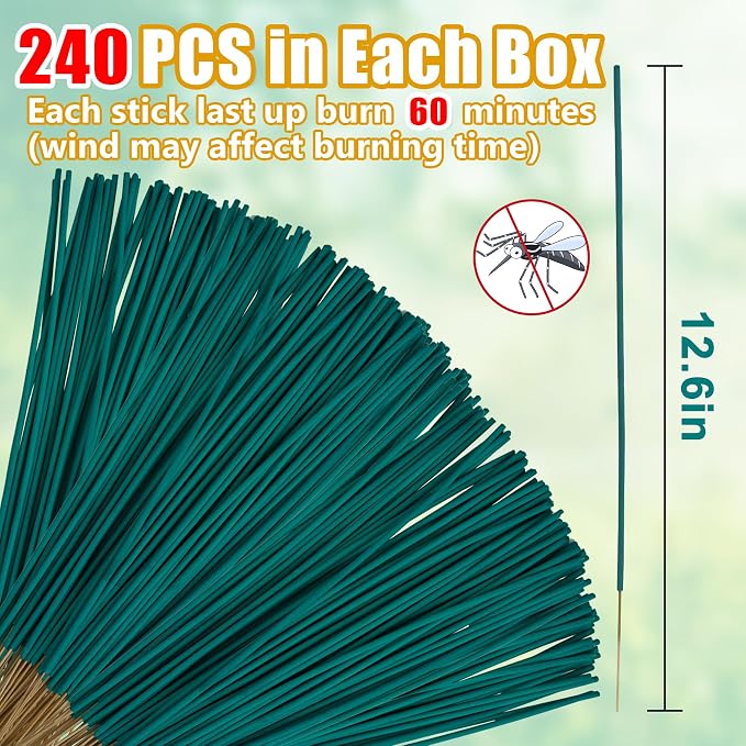 240 Pcs Natural Mosquito Repellent Outdoor Patio, Citronella Oil Mosquito Incense Sticks Plant-Based Bug Repellent for Patio Camping Fishing Backyard Travel Mosquito Control