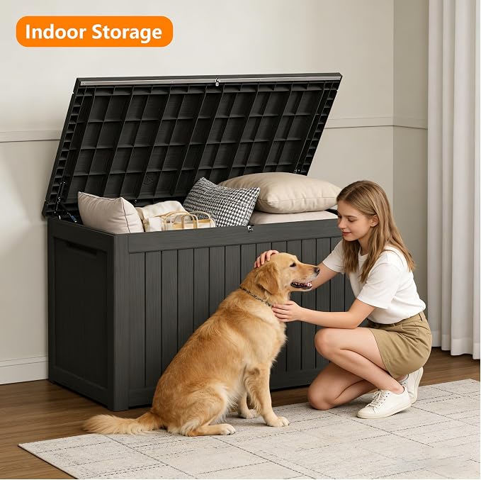 270 Gallon Outdoor Storage Box Resin Deck Box All Weather Waterproof Large Lockable Storage Container Deck Box for Patio Furniture, Garden Tools, Lockable, Black