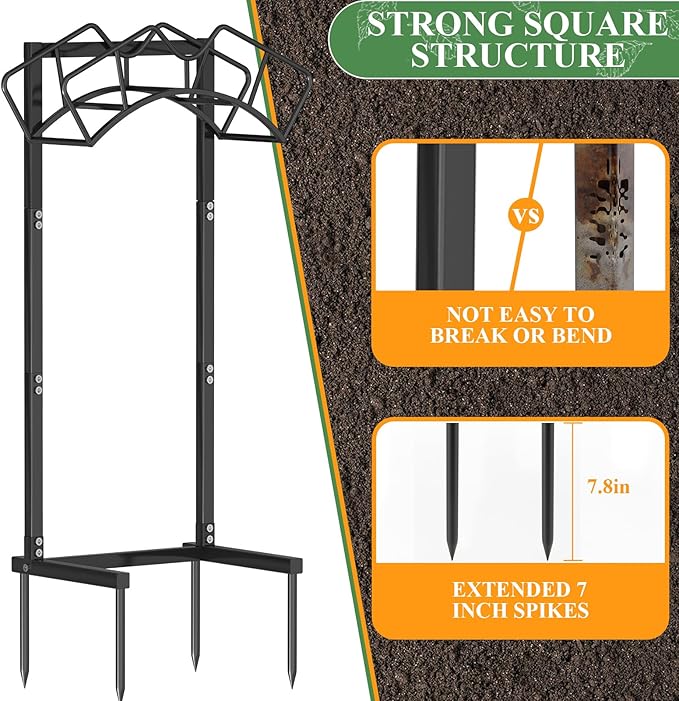Qatsrin Super Stable Garden Hose Holder, Detachable Water Hose Holders Stand Holds 160-Feet Freestanding Hose Storage Hanger Rack for Outside Yard Lawn Farm (Black)