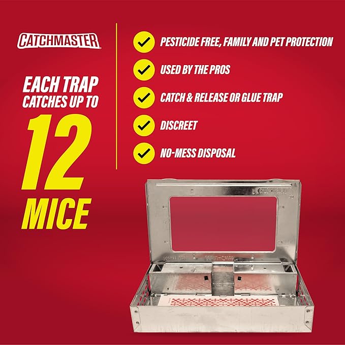 Catchmaster Multi-Catch Mouse Trap 6-Pack, Humane Mouse Traps Indoor for Home, Includes Replaceable Glue Board, Live Catch Pest Control for Garage & Shed
