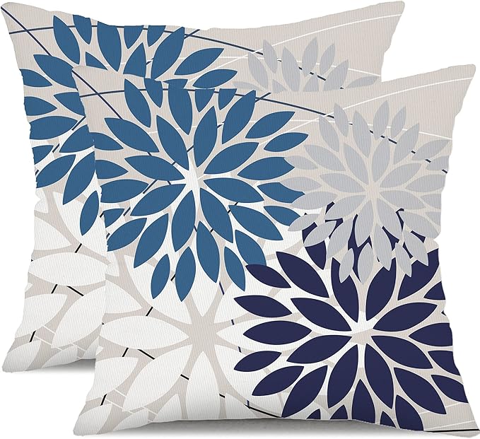 DFXSZ Outdoor Throw Pillow Covers 16x16 Inch Set of 2 Spring Summer Geometric Elegant Decorative Throw Pillows Blue Outdoor Waterproof Pillow Covers for Patio Funiture Garden Couch 158A16