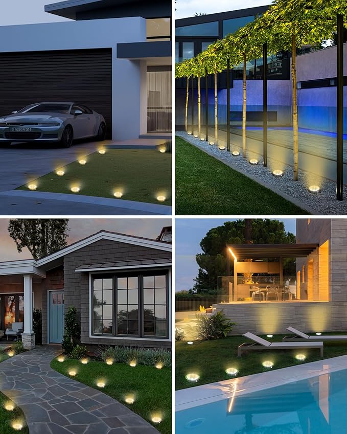 btfarm 30 Pack Solar Lights Outdoor, 8 LED Solar Ground Lights IP65 Waterproof Flat Solar Disc Light, Pathway Lights for Garden Lawn Patio Yard Path Landscape, Warm White