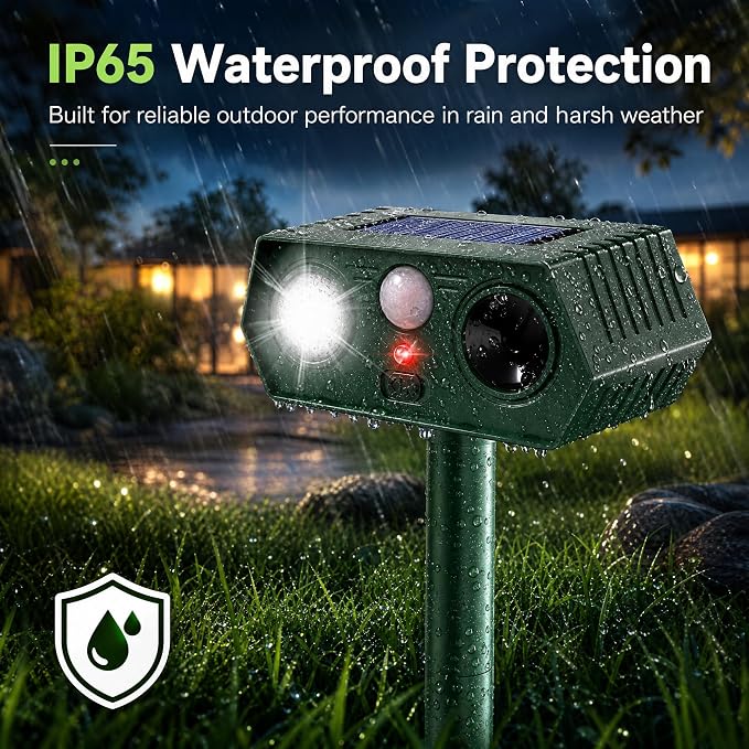 4Pack Sonic Fortress Pro Deer Repellent Outdoor, 2026 Solar Ultrasonic Animal Repeller with Motion Activated Strobe Light to Keep Squirrel Raccoon Rabbit Cat Pests Out of Yard Skunk Deterrent