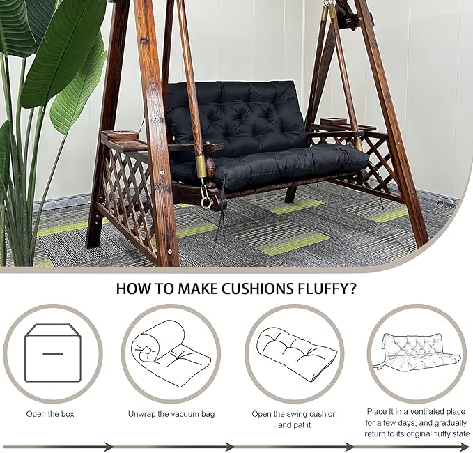 Porch Replacement Swing Cushions for Outdoor: 2-3 Seater Garden Waterproof Patio Bench Cushion with Ties - 4" Thick Swing Chair Cushion for Backyard Furniture Loveseat