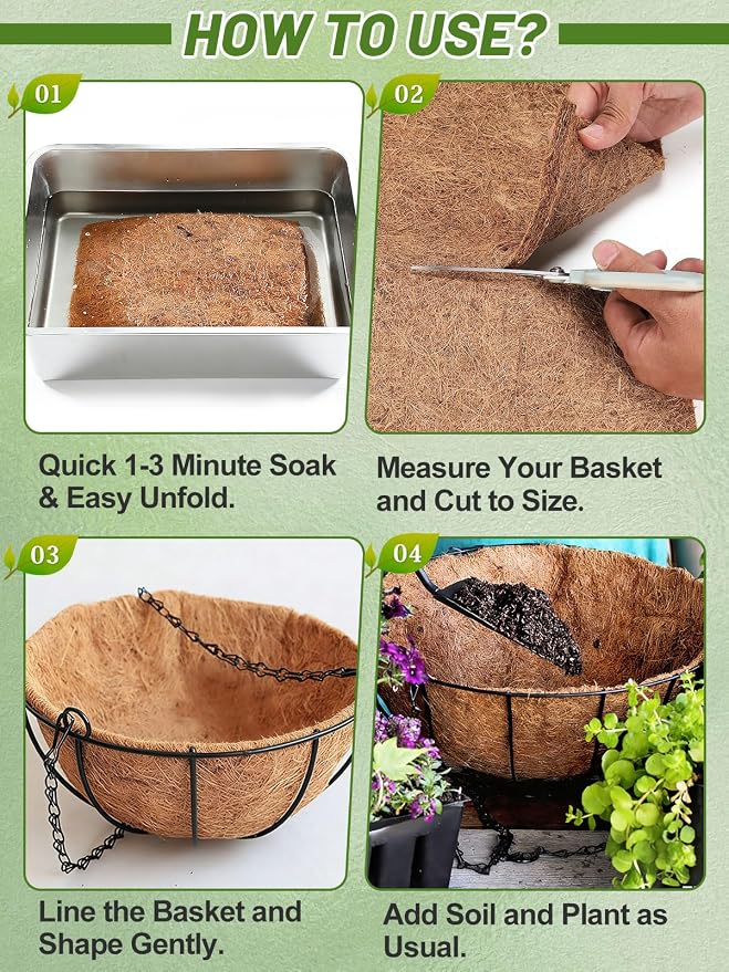 16'' x 160'' Natural Coco Liners for Planters - Coconut Fiber Hanging Basket Liner for Window Box Raised Bed Liner Garden Decoration Reptile Carpet